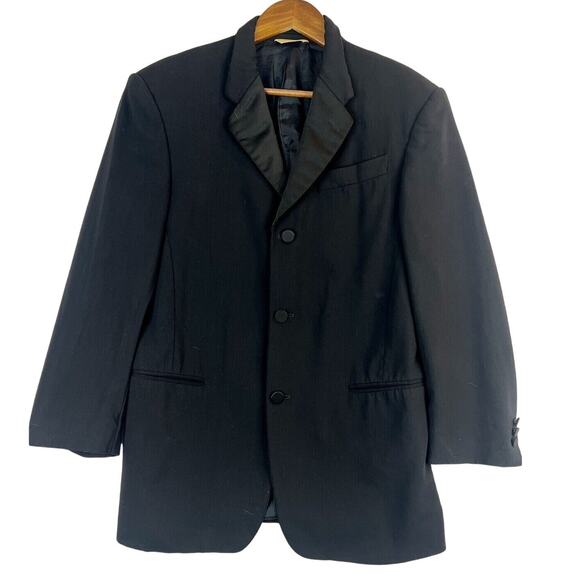 Donna Karan Made In Italy Wool 3 Button Tuxedo Jacket Sz 38R Black - Picture 1 of 13